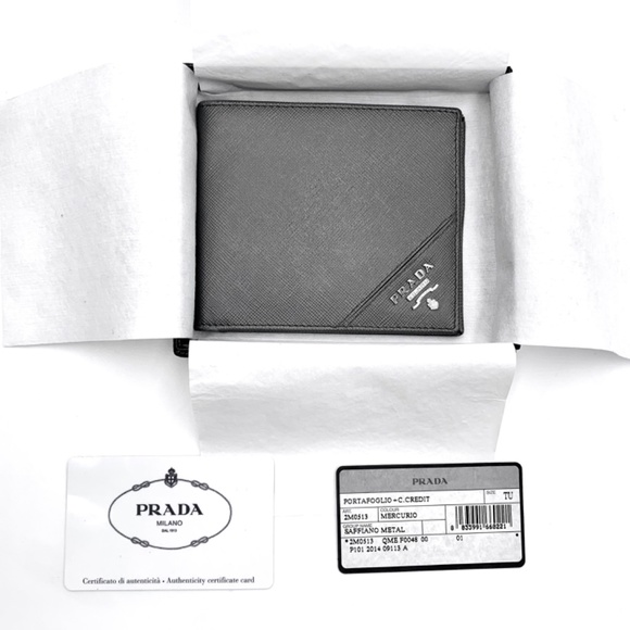 PRADA SAFFIANO Bi-Fold Wallet in Mercurio (Grey) BNIB - Picture 9 of 12